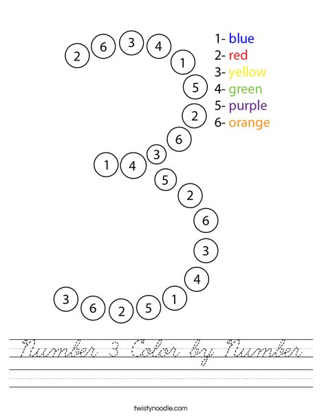 Number 3 Color by Number Worksheet