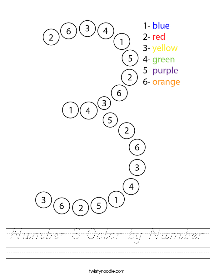 Number 3 Color by Number Worksheet