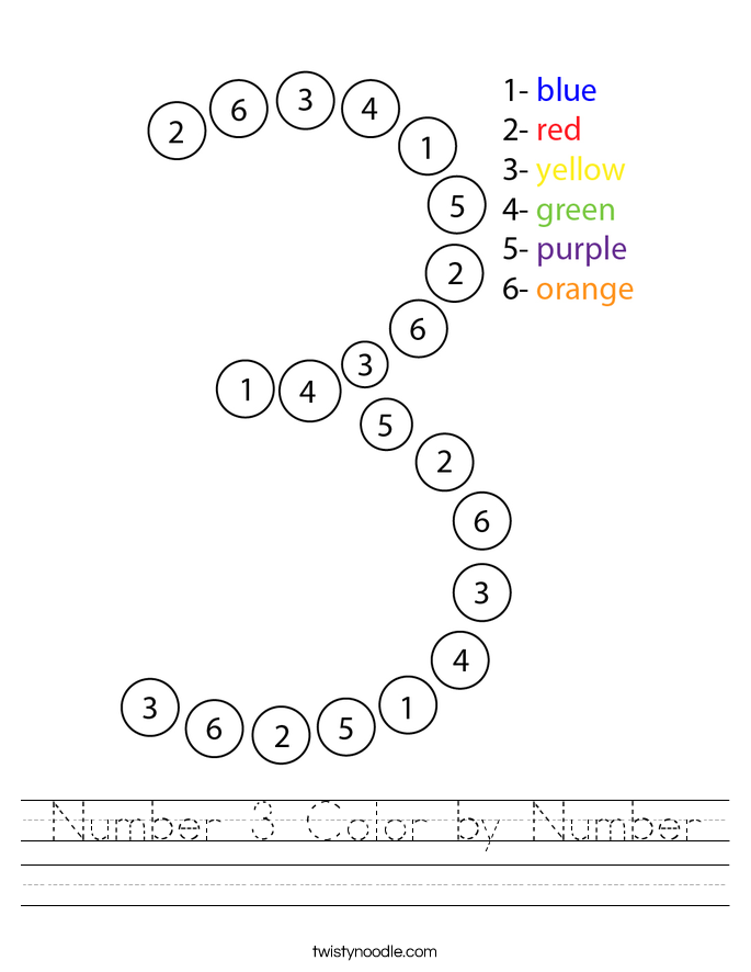 Number 3 Color by Number Worksheet