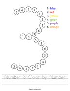 Number 3 Color by Number Handwriting Sheet