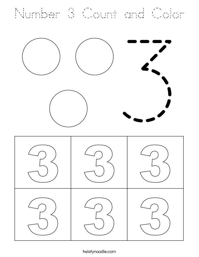 Number 3 Count and Color Coloring Page