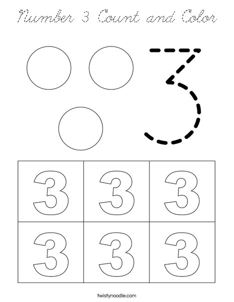 Number 3 Count and Color Coloring Page