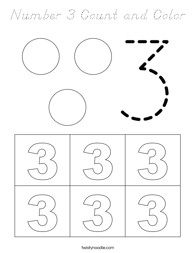 Number 3 Count and Color Coloring Page