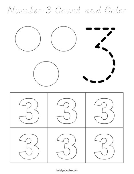Number 3 Count and Color Coloring Page