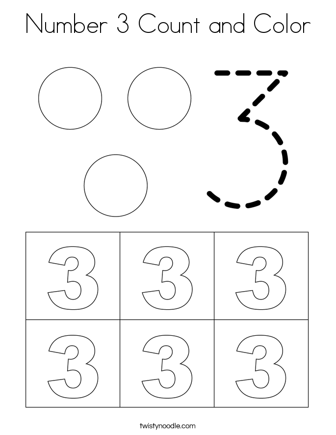 Number 3 Count and Color Coloring Page