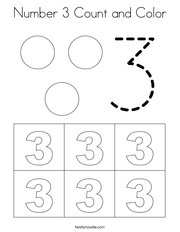 Number 3 Count and Color Coloring Page