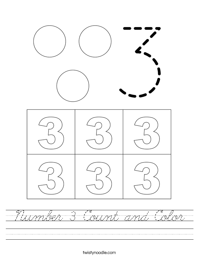 Number 3 Count and Color Worksheet