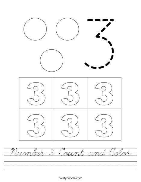 Number 3 Count and Color Worksheet