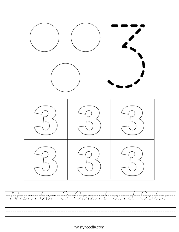Number 3 Count and Color Worksheet