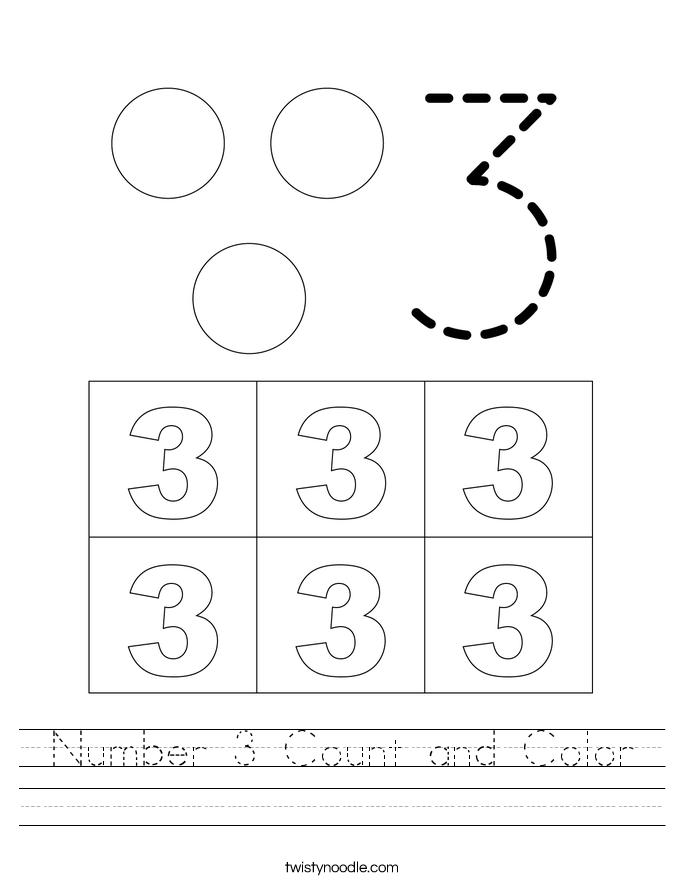 Number 3 Count and Color Worksheet