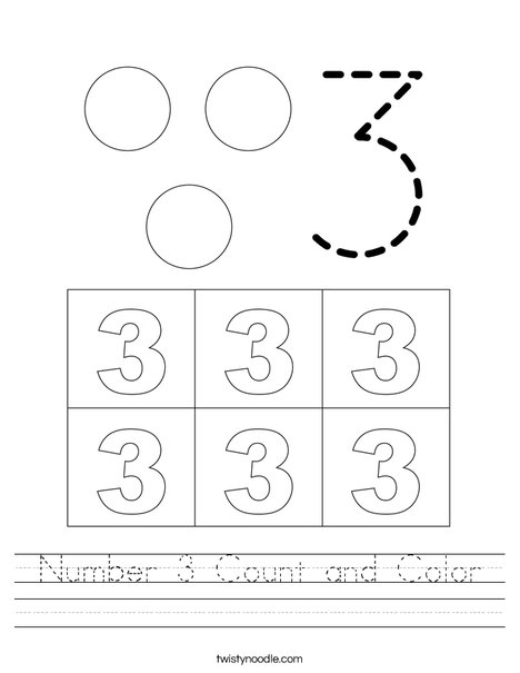 Number 3 Count and Color Worksheet