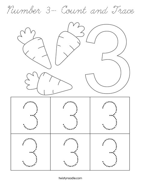 Number 3- Count and Trace Coloring Page