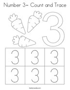 Number 3- Count and Trace Coloring Page