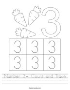 Number 3- Count and Trace Handwriting Sheet