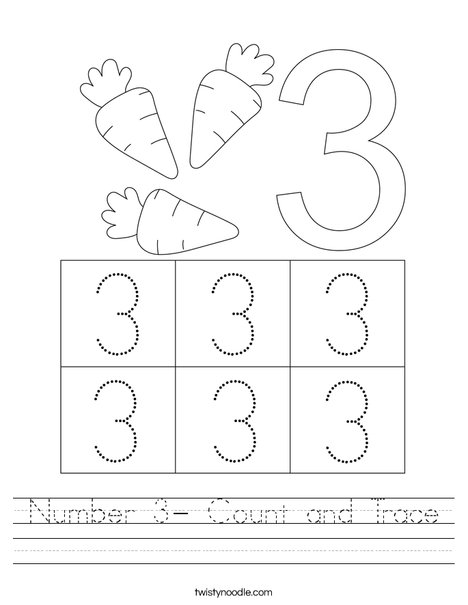 Number 3- Count and Trace Worksheet