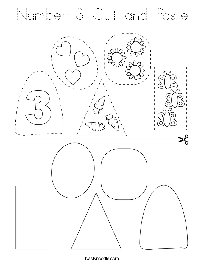 Number 3 Cut and Paste Coloring Page