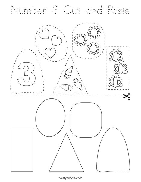 Number 3 Cut and Paste Coloring Page