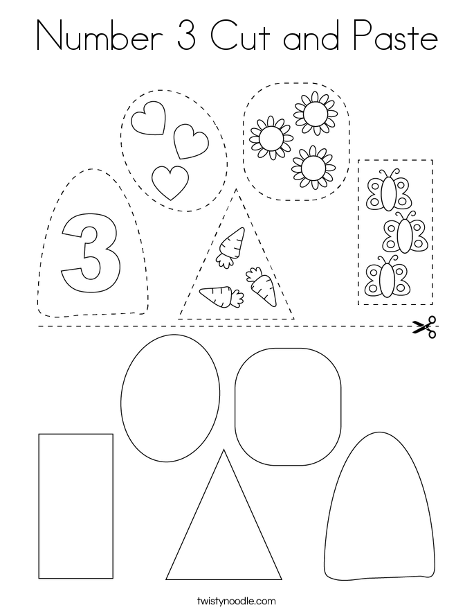 Number 3 Cut and Paste Coloring Page