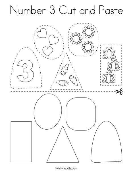 Number 3 Cut and Paste Coloring Page