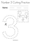 Number 3 Cutting Practice Coloring Page