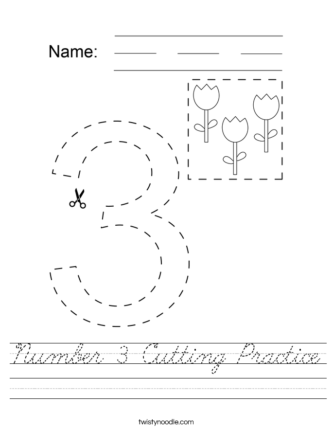 Number 3 Cutting Practice Worksheet