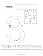Number 3 Cutting Practice Handwriting Sheet