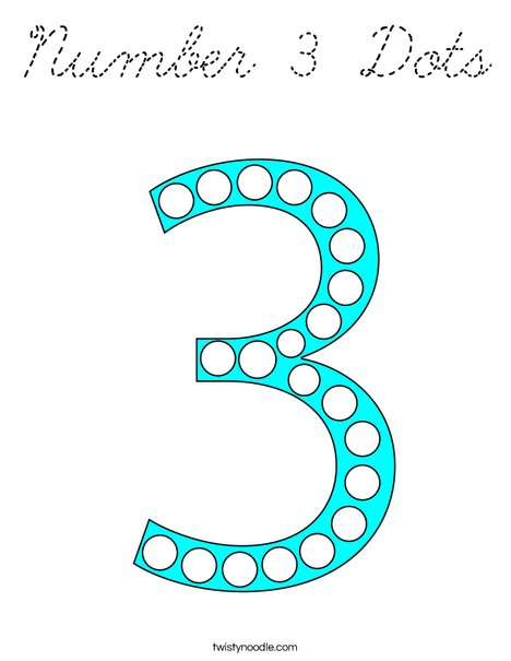 number 3 dots coloring page cursive twisty noodle