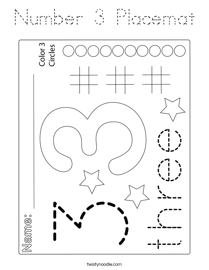Number 3 Placemat Coloring Page