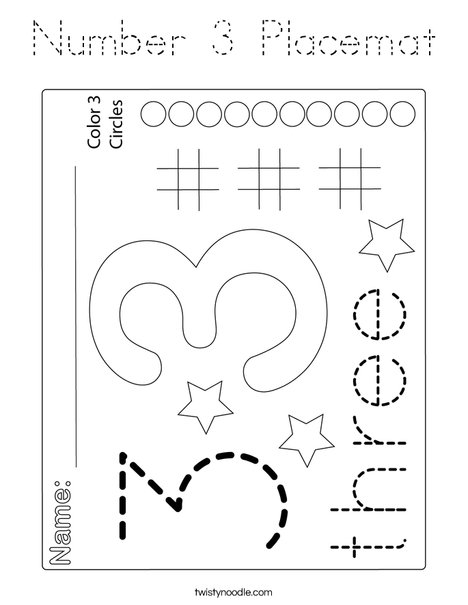 Number 3 Placemat Coloring Page
