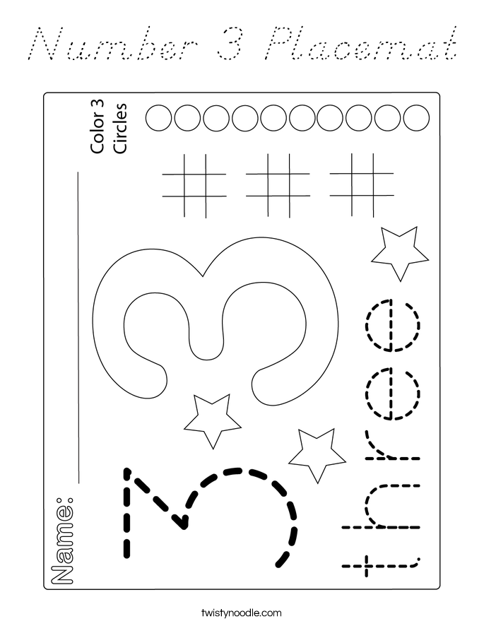 Number 3 Placemat Coloring Page