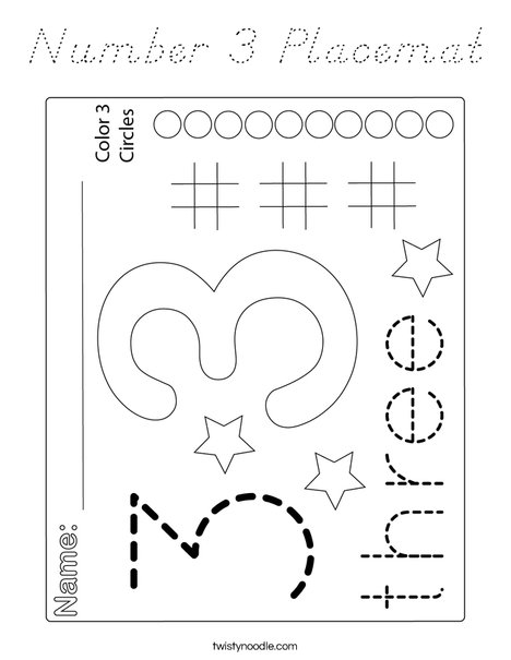 Number 3 Placemat Coloring Page