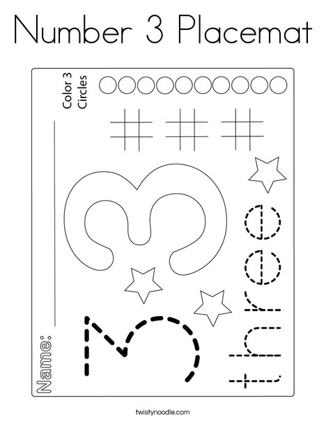 Number 3 Placemat Coloring Page