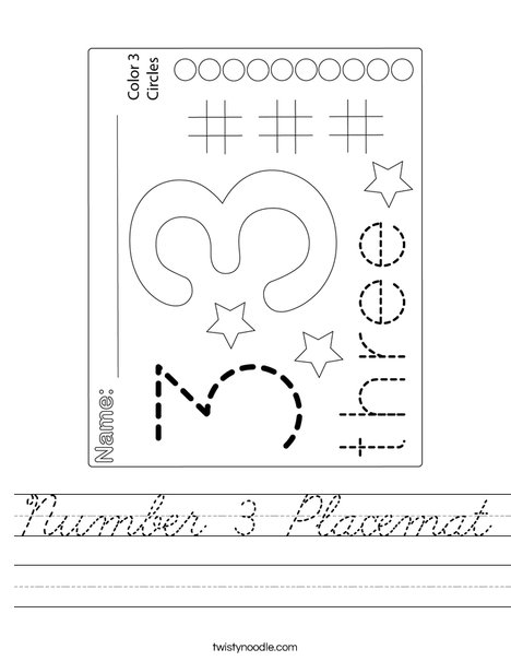 Number 3 Placemat Worksheet