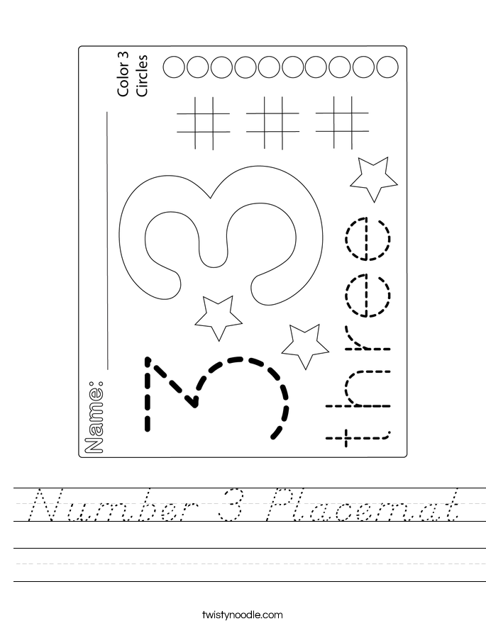 Number 3 Placemat Worksheet