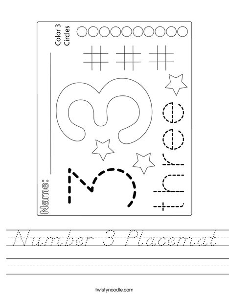 Number 3 Placemat Worksheet