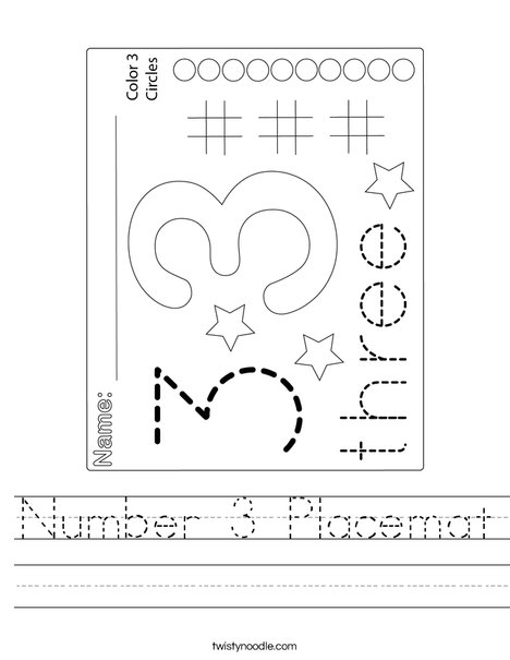 Number 3 Placemat Worksheet