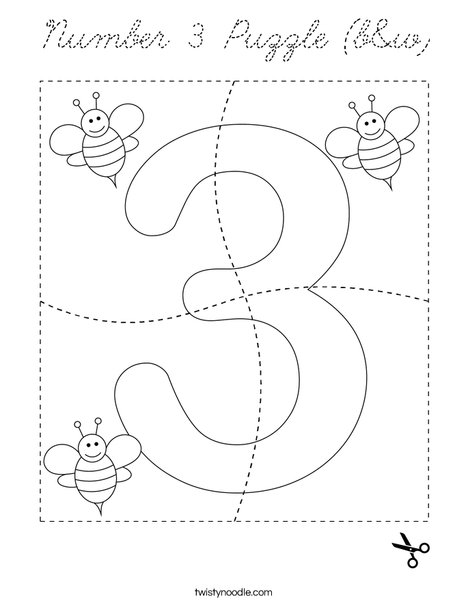 Number 3 Puzzle (b&w) Coloring Page