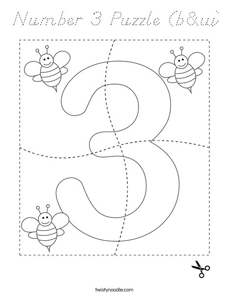Number 3 Puzzle (b&w) Coloring Page