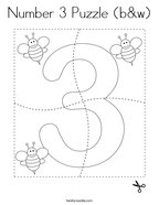 Number 3 Puzzle (b&w) Coloring Page