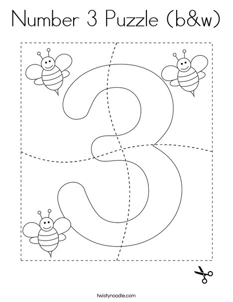 Number 3 Puzzle (b&w) Coloring Page