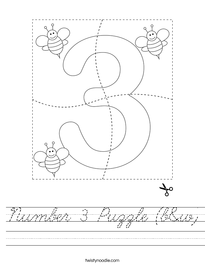 Number 3 Puzzle (b&w) Worksheet