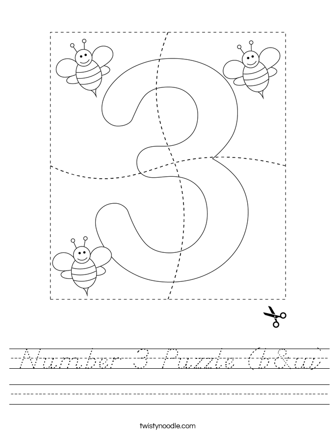 Number 3 Puzzle (b&w) Worksheet