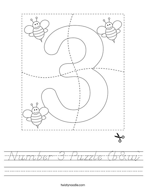 Number 3 Puzzle (b&w) Worksheet