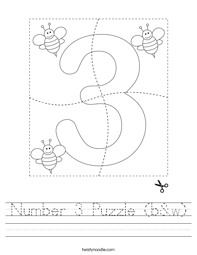 Number 3 Puzzle (b&w) Worksheet