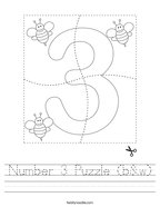 Number 3 Puzzle (b&w) Handwriting Sheet