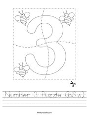 Number 3 Puzzle (b&w) Handwriting Sheet