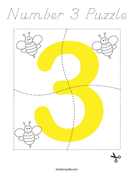 Number 3 Puzzle Coloring Page