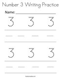 Number 3 Writing Practice Coloring Page