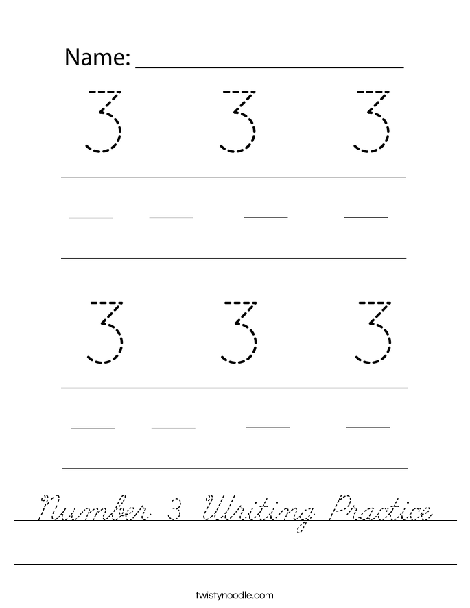 Number 3 Writing Practice Worksheet