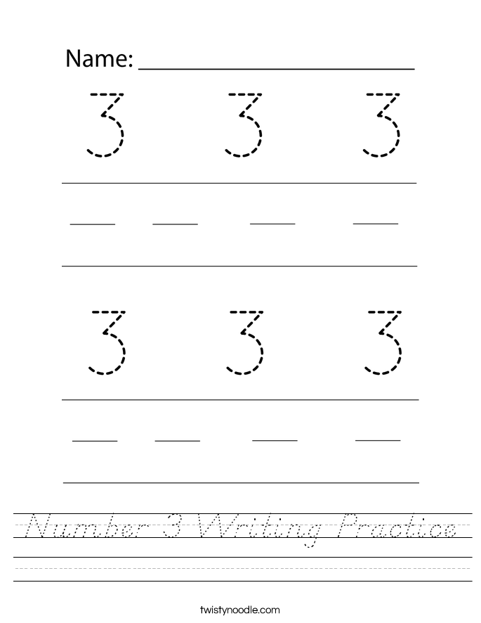 Number 3 Writing Practice Worksheet